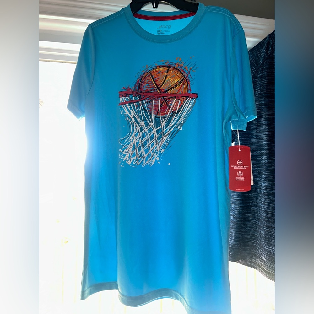 BCG Vibrant Basketball Graphic Tee - Blue and Orange